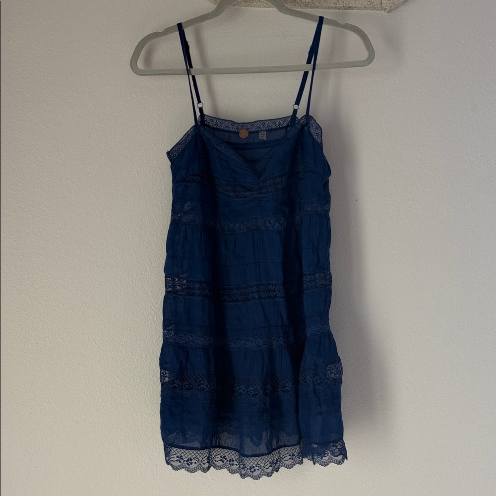 Free People FP One Lace Slip Dress Blue XS Boho Mini Lingerie